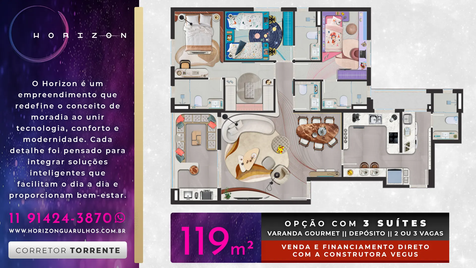 Lançamento VEGUS Residencial Horizon | Compre seu novo apartamento de 95 m², 117m² ou 145m² na planta